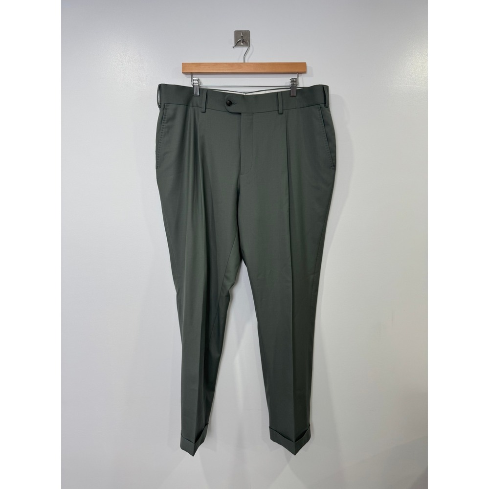 Suitsupply Men Green Brescia Pleated Wool Dress Pants